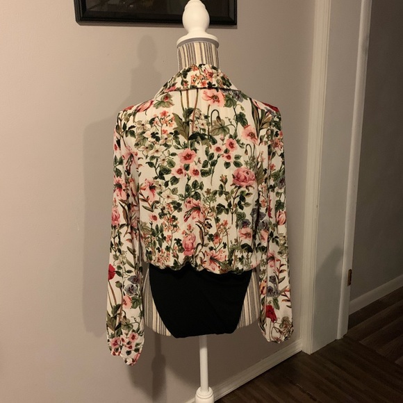 2/$12 Bodysuit one piece floral blouse - Picture 2 of 3